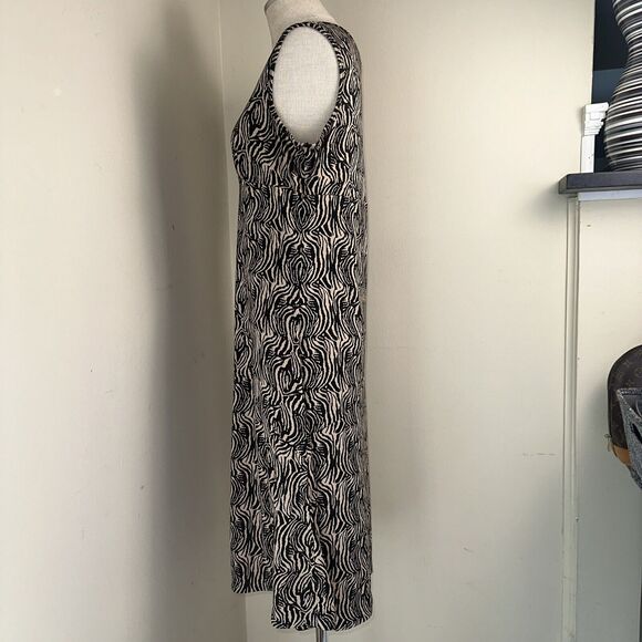 Mossimo Black Tan Zebra Stripe Midi Dress Stretchy Size Large EUC - Picture 8 of 9